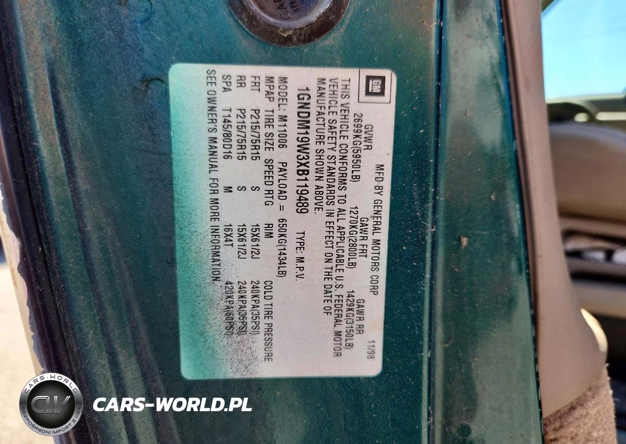 1999 Chevrolet Astro VIN:1GNDM19W3XB119489 - 13