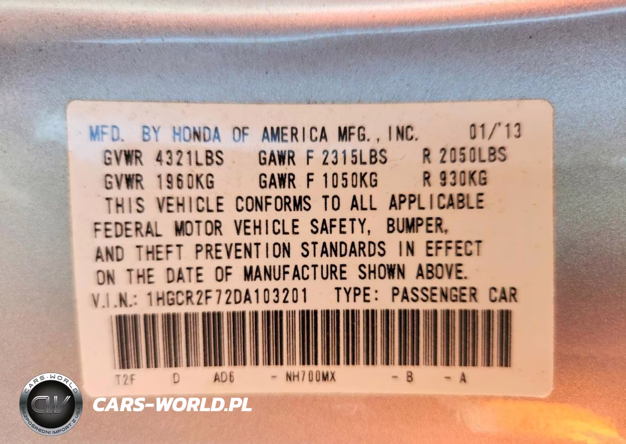 2013 Honda Accord Ex VIN:1HGCR2F72DA103201 - 12