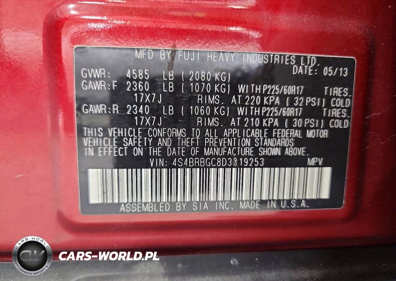 2013 Subaru Outback 2.5I Premium VIN:4S4BRBGC8D3319253 - 13