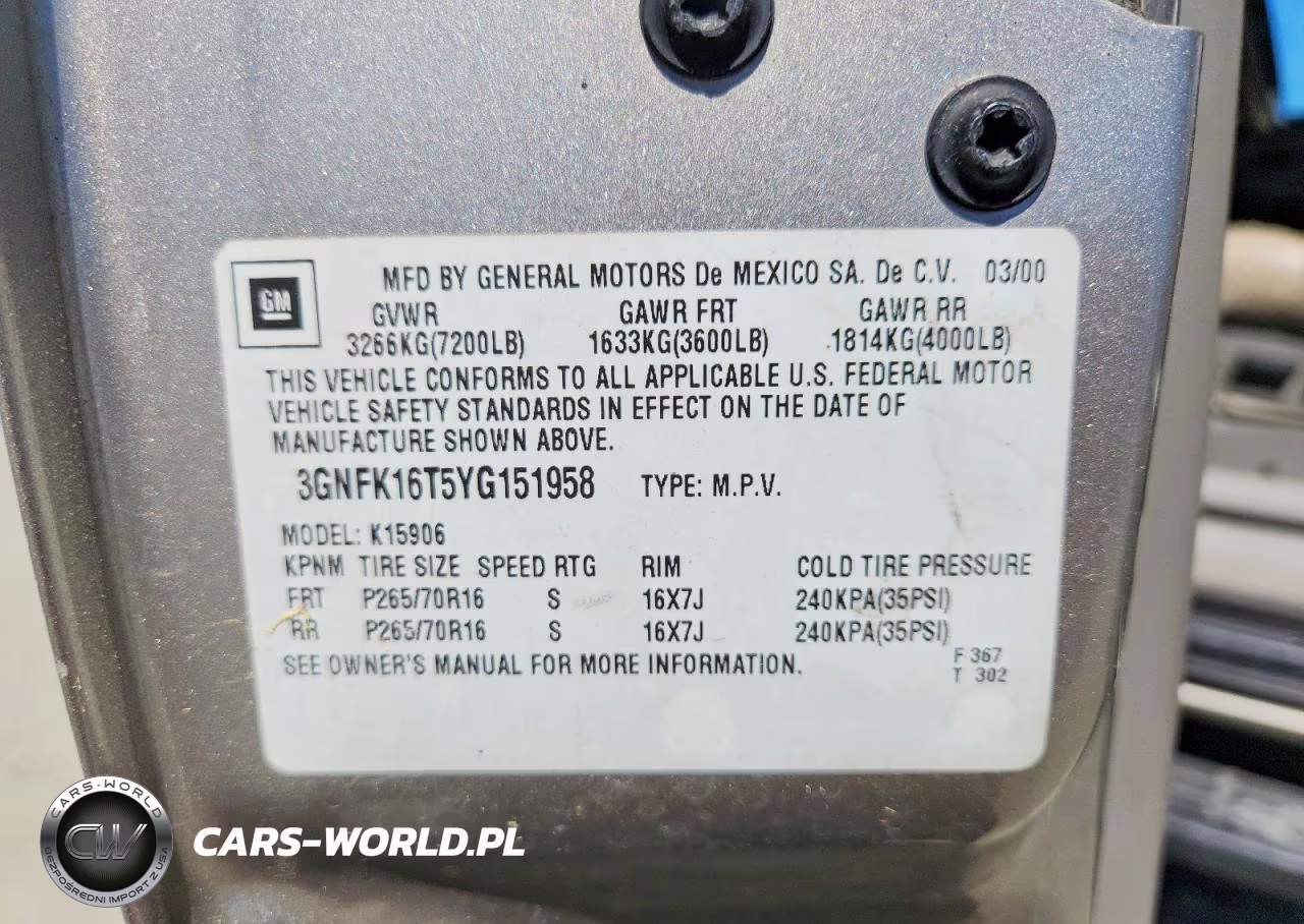 2000 Chevrolet Suburban K1500 VIN:3GNFK16T5YG151958 - 12