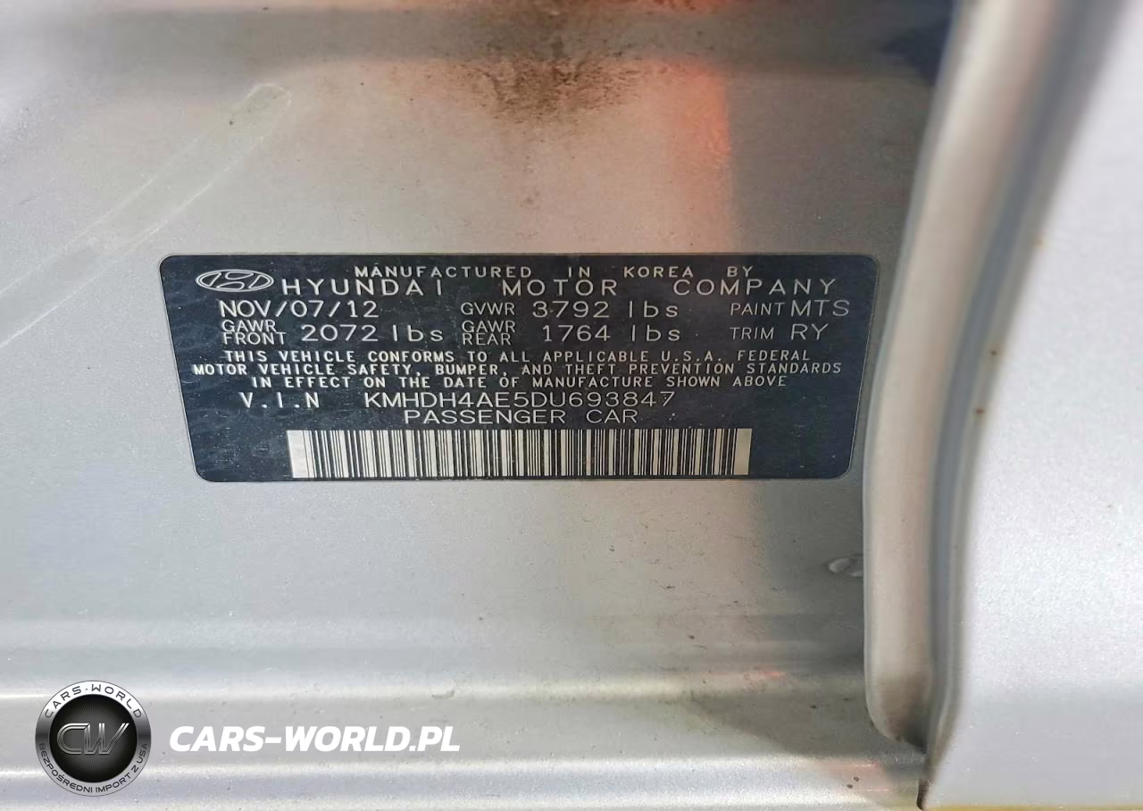 2013 Hyundai Elantra Limited VIN:KMHDH4AE5DU693847 - 12