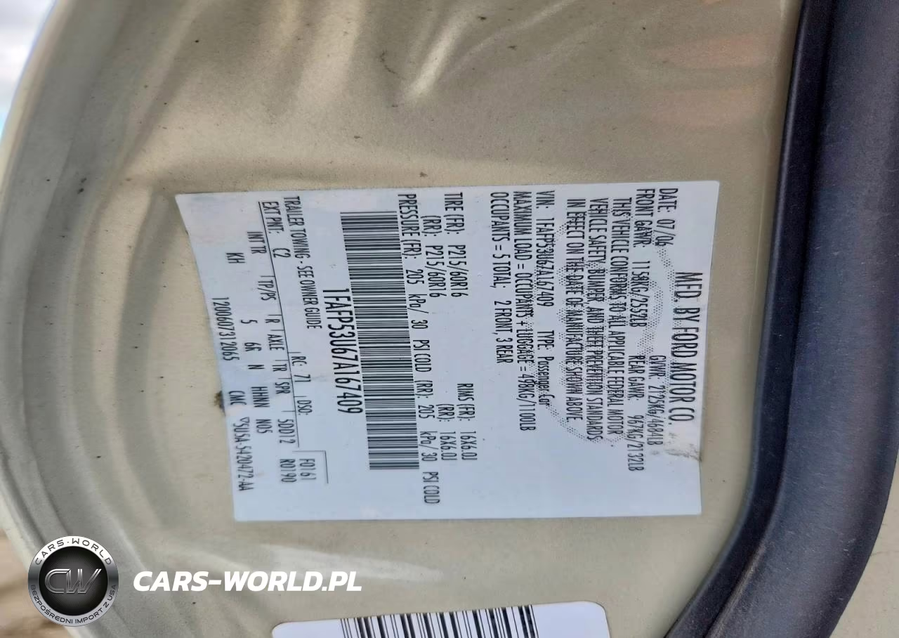 2007 Ford Taurus Se VIN:1FAFP53U67A167409 - 12