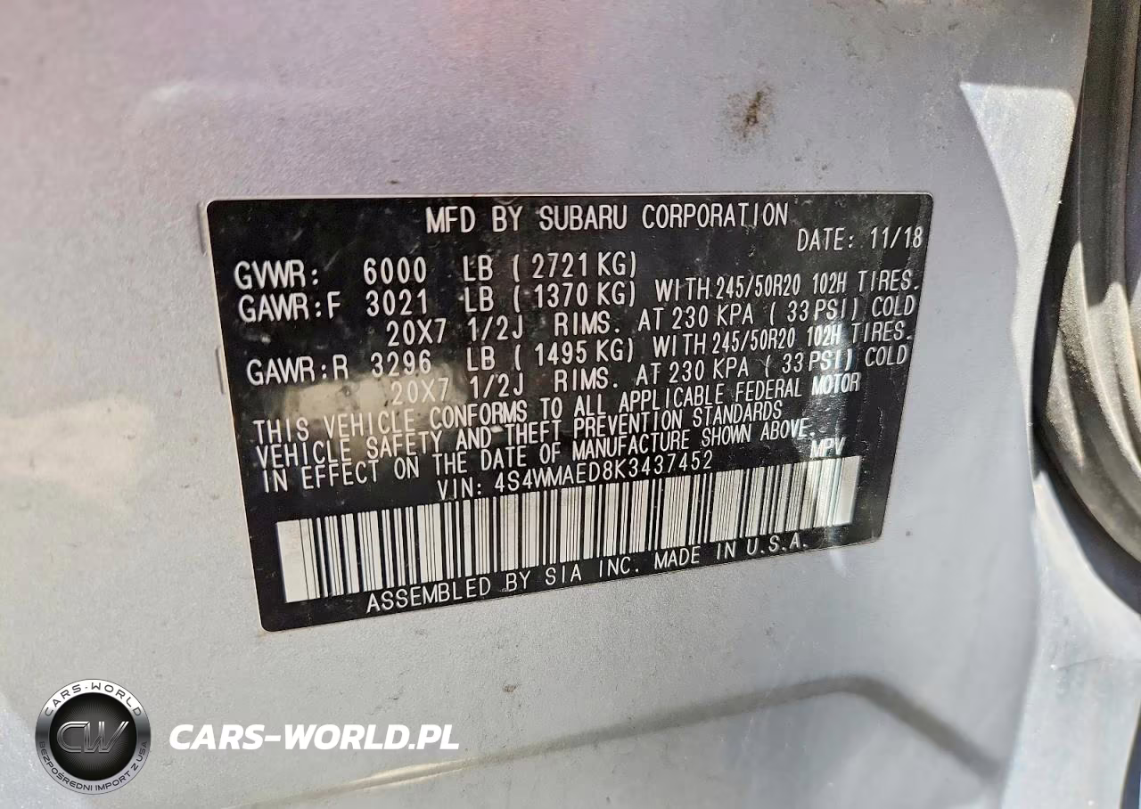 2019 Subaru Ascent Premium VIN:4S4WMAED8K3437452 - 13