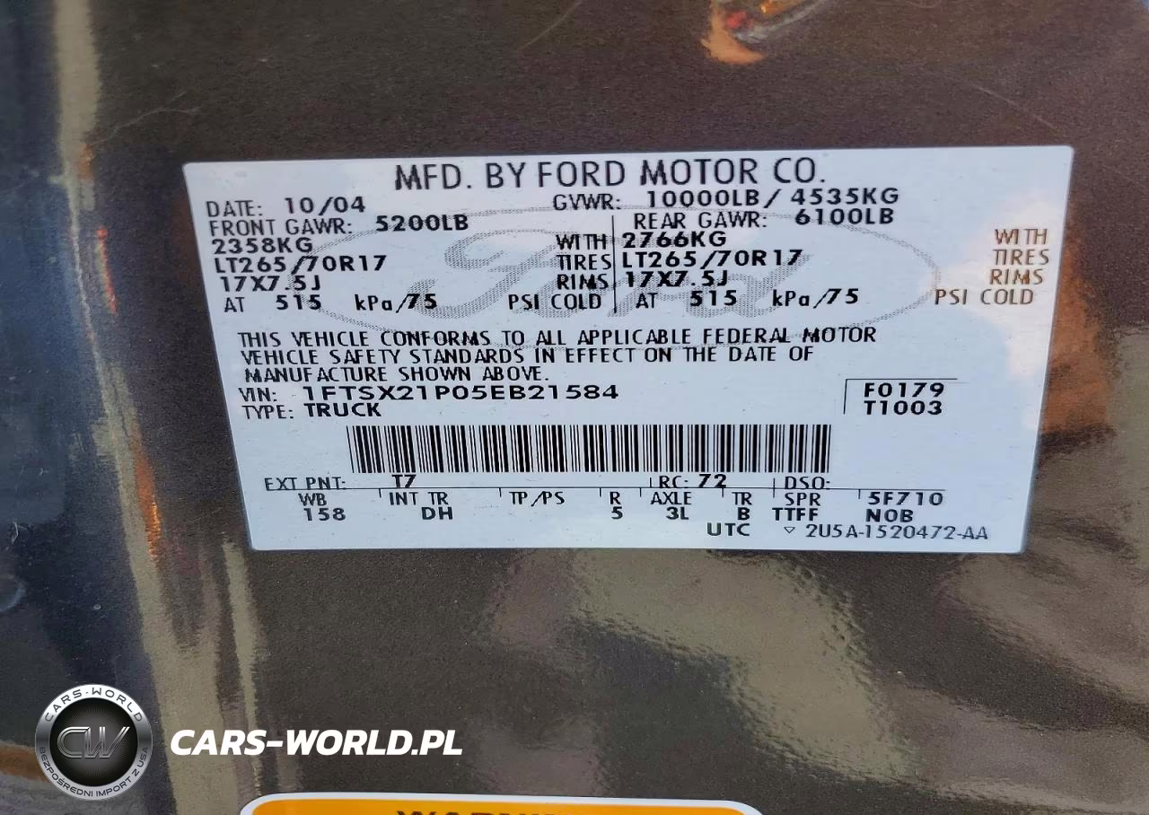 2005 Ford F250 Super Duty VIN:1FTSX21P05EB21584 - 12