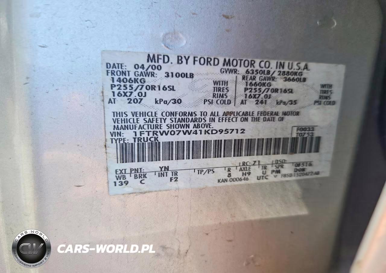2001 Ford F150 Supercrew VIN:1FTRW07W41KD95712 - 12