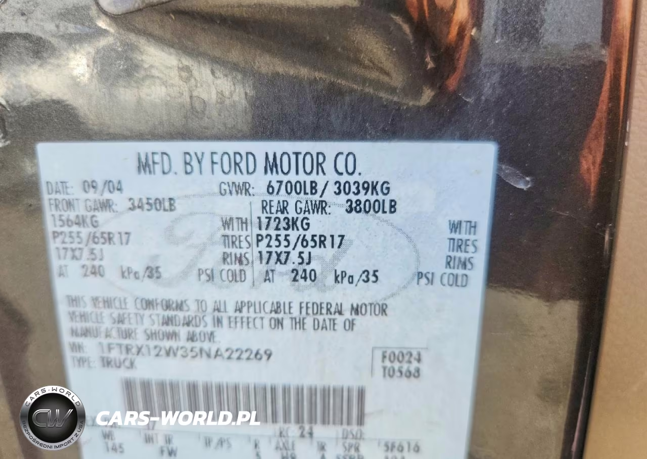 2005 Ford F150 VIN:1FTRX12W35NA22269 - 12