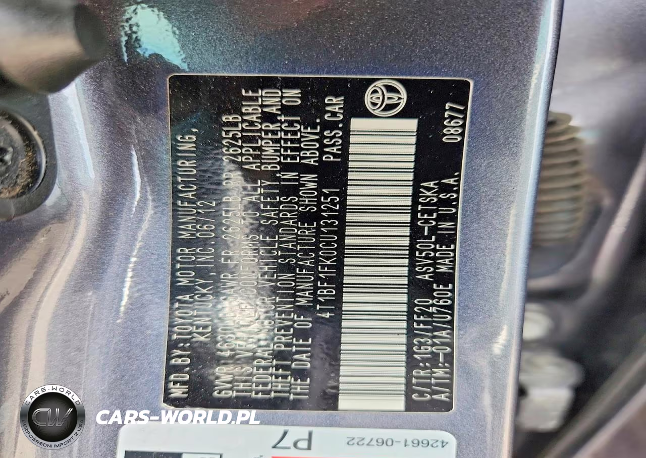 2012 Toyota Camry Se VIN:4T1BF1FK0CU131251 - 12