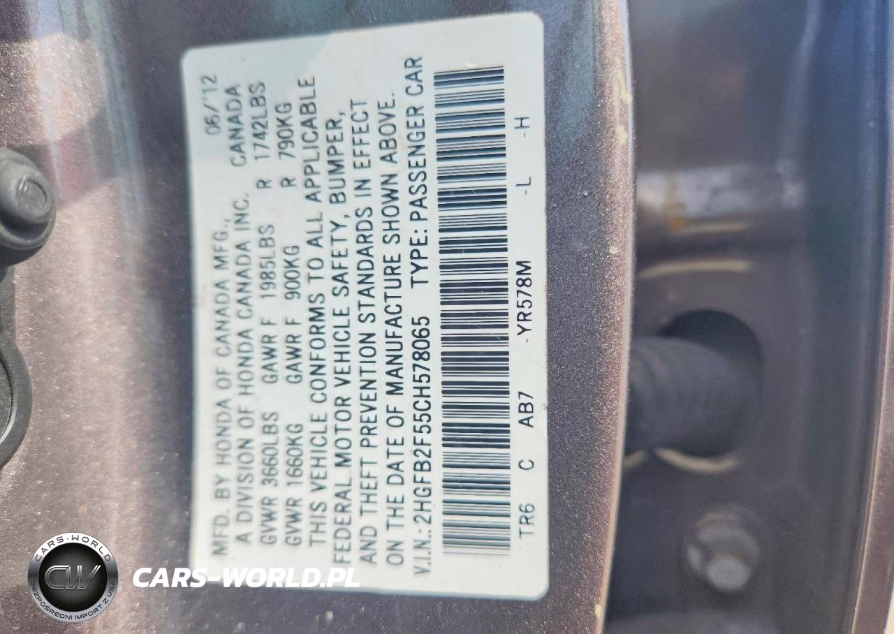 2012 Honda Civic Lx VIN:2HGFB2F55CH578065 - 12