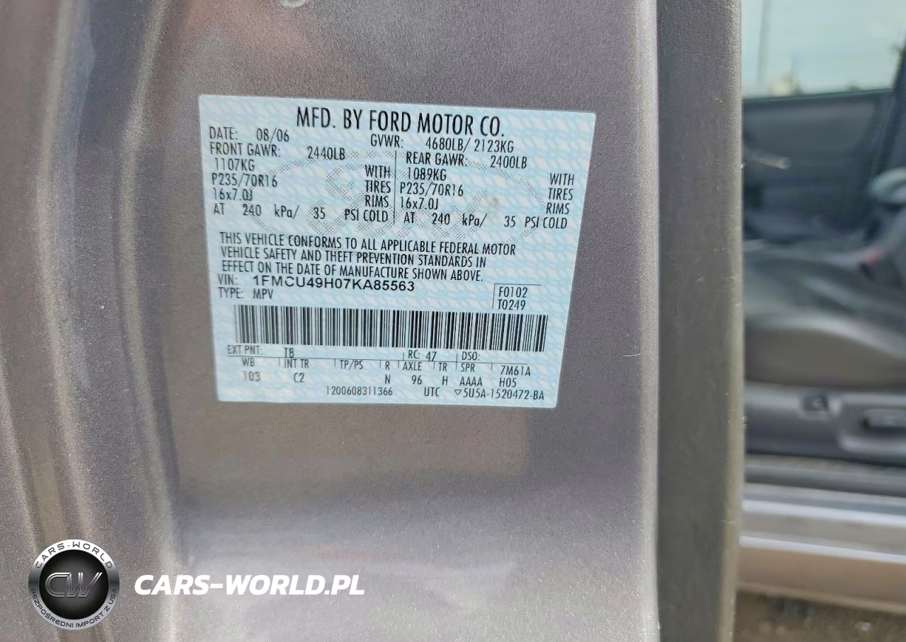 2007 Ford Escape Hev VIN:1FMCU49H07KA85563 - 13