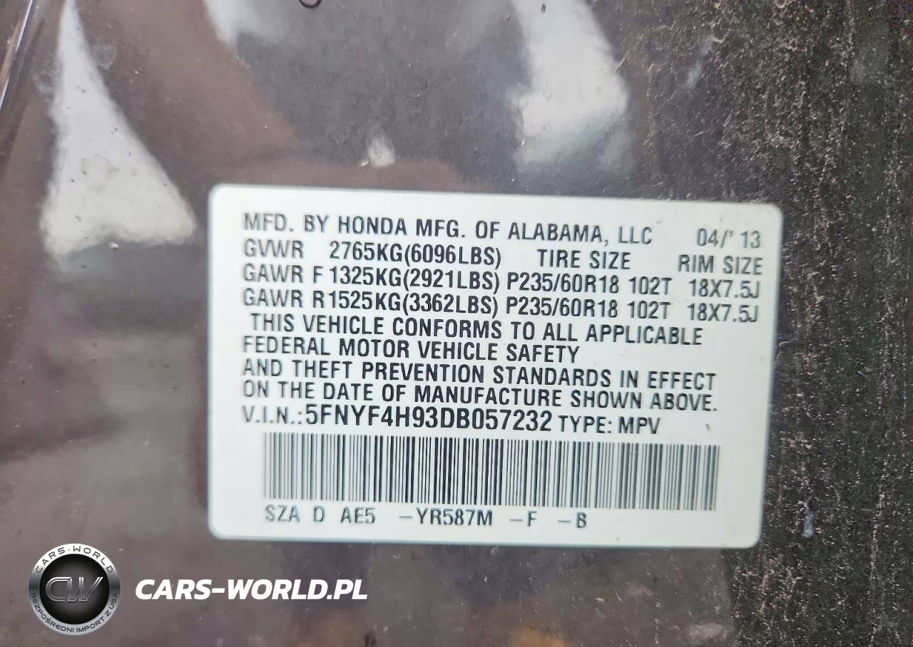 2013 Honda Pilot Touring VIN:5FNYF4H93DB057232 - 13