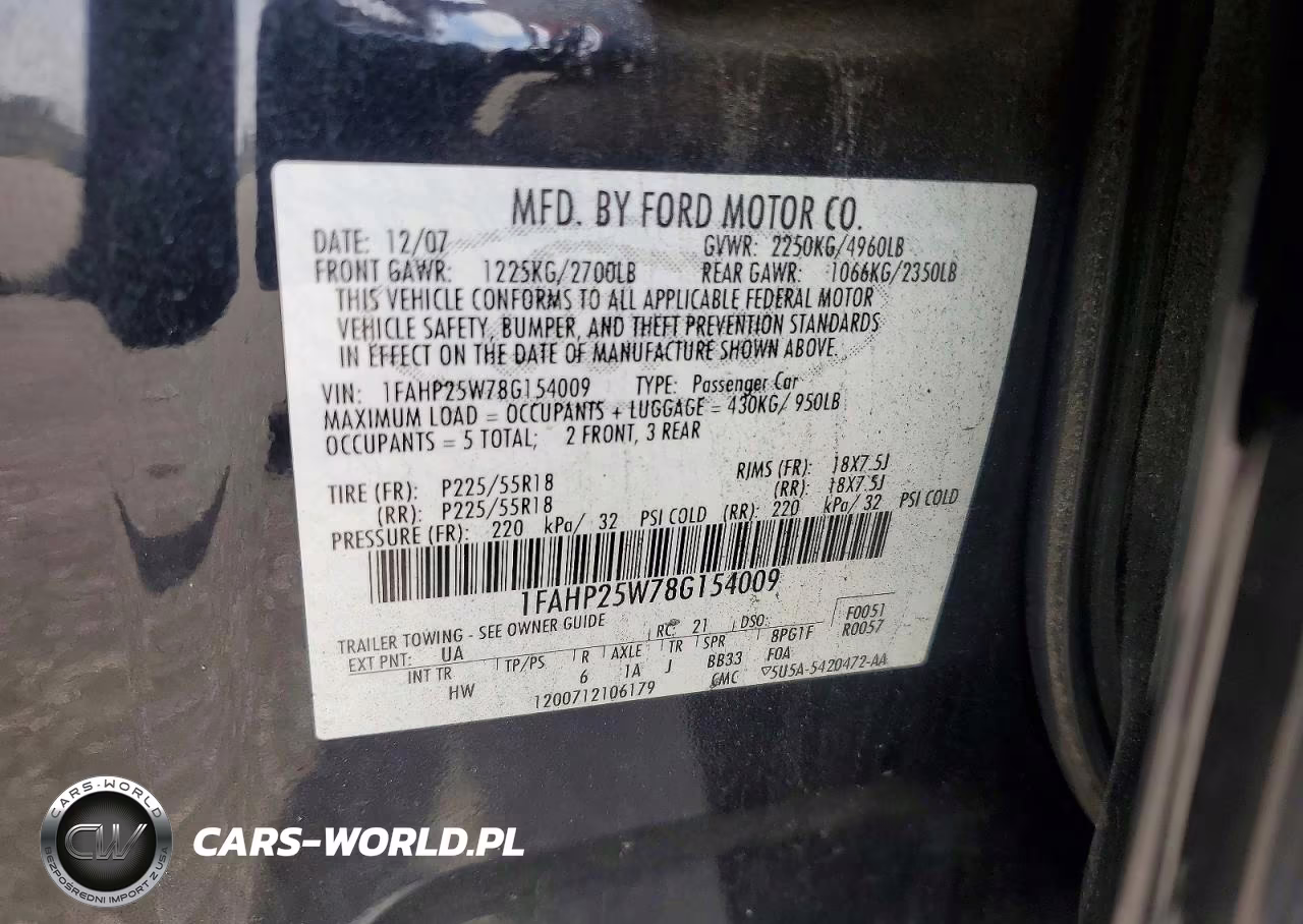 2008 Ford Taurus Limited VIN:1FAHP25W78G154009 - 12