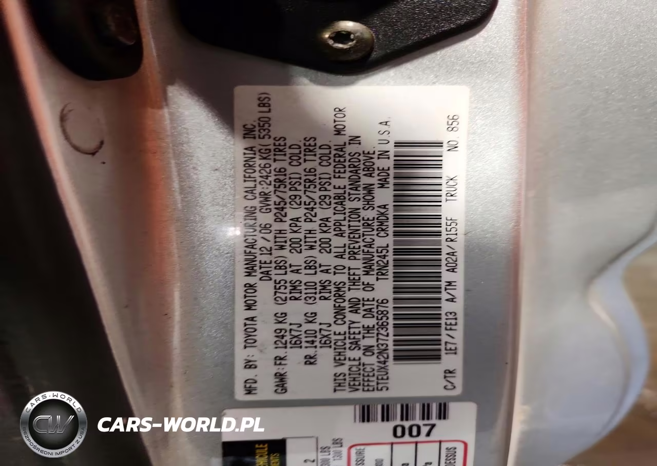 2007 Toyota Tacoma Base VIN:5TEUX42N37Z365876 - 12