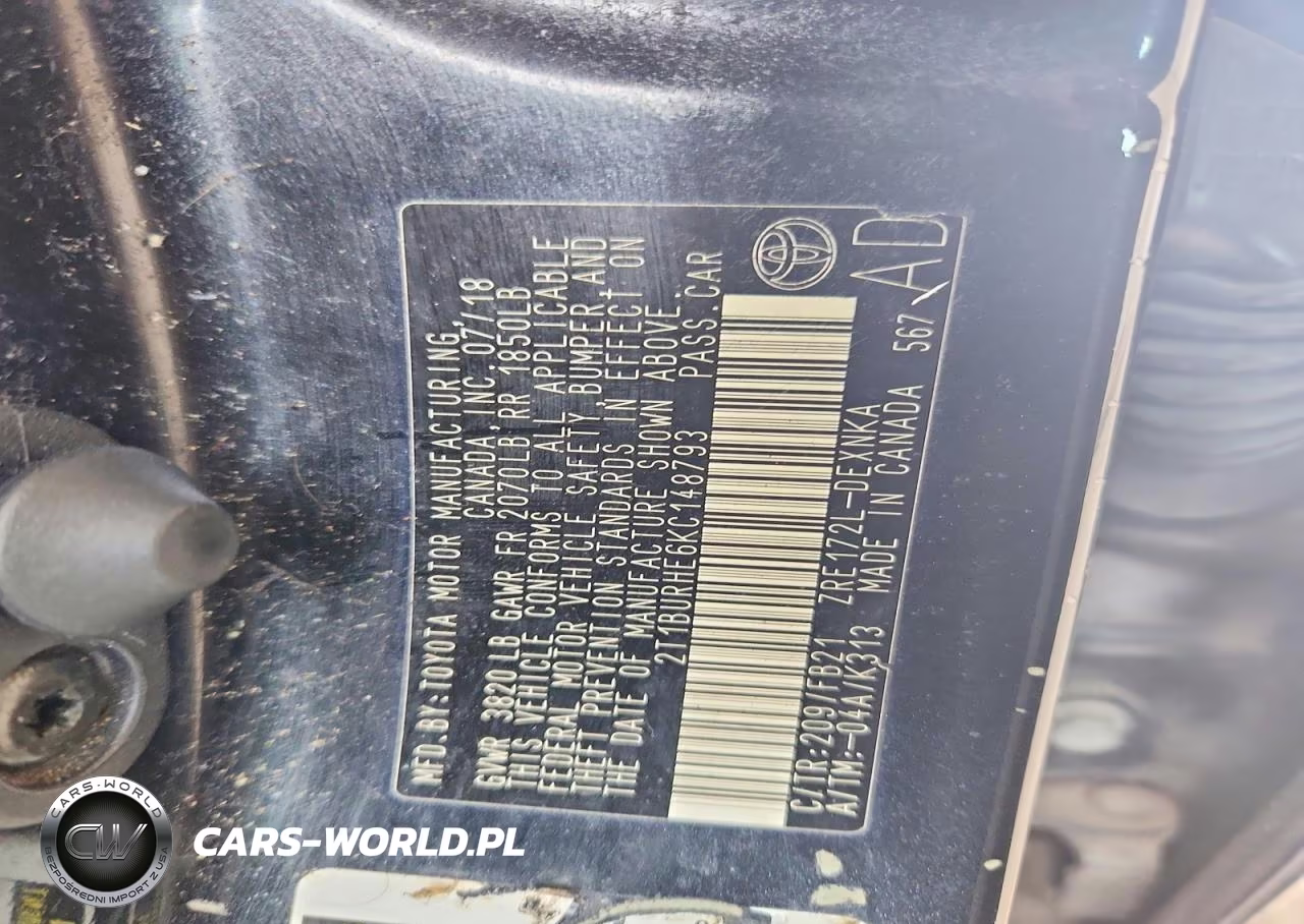 2019 Toyota Corolla Le VIN:2T1BURHE6KC148793 - 12