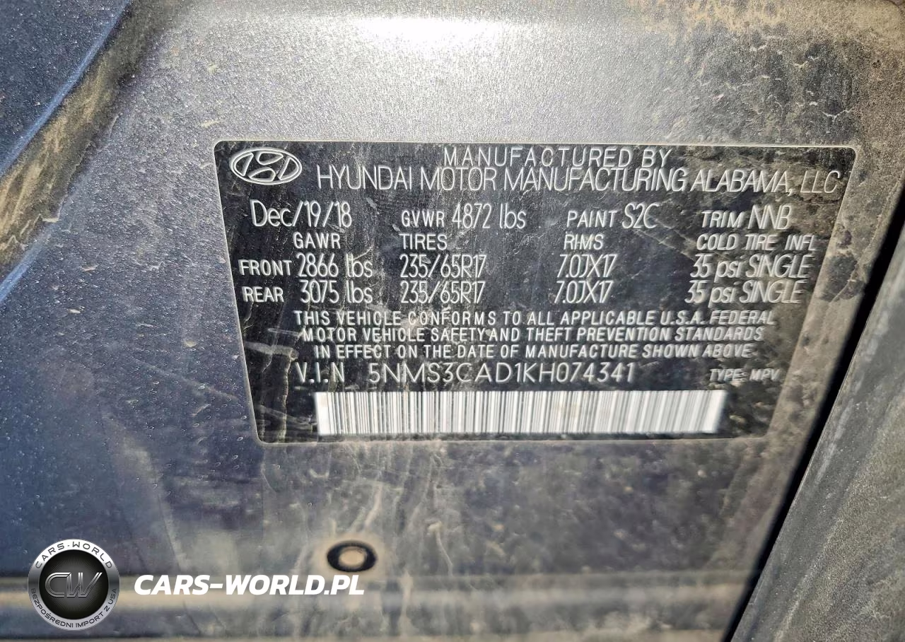 2019 Hyundai Santa Fe Sel 2.4L VIN:5NMS3CAD1KH074341 - 13