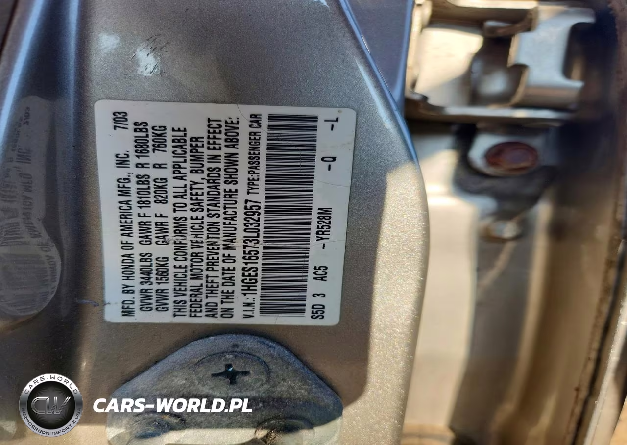 2003 Honda Civic Lx VIN:1HGES16573L032957 - 12