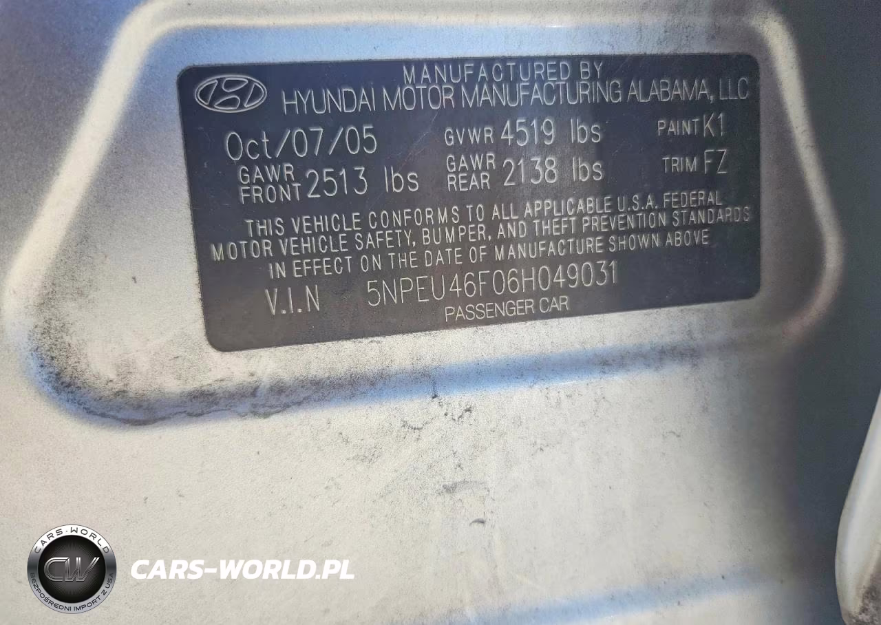 2006 Hyundai Sonata Gls V6 VIN:5NPEU46F06H049031 - 12