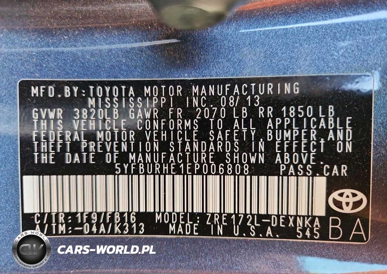 2014 Toyota Corolla Le VIN:5YFBURHE1EP006808 - 12