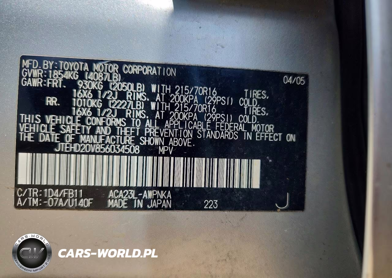 2005 Toyota Rav4 Base VIN:JTEHD20V856034508 - 12
