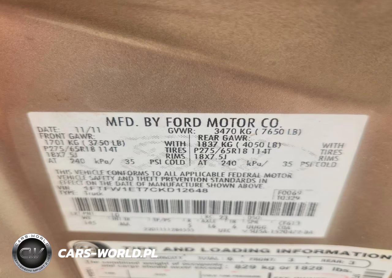 2012 Ford F150 Supercrew VIN:1FTFW1ET7CKD12648 - 12