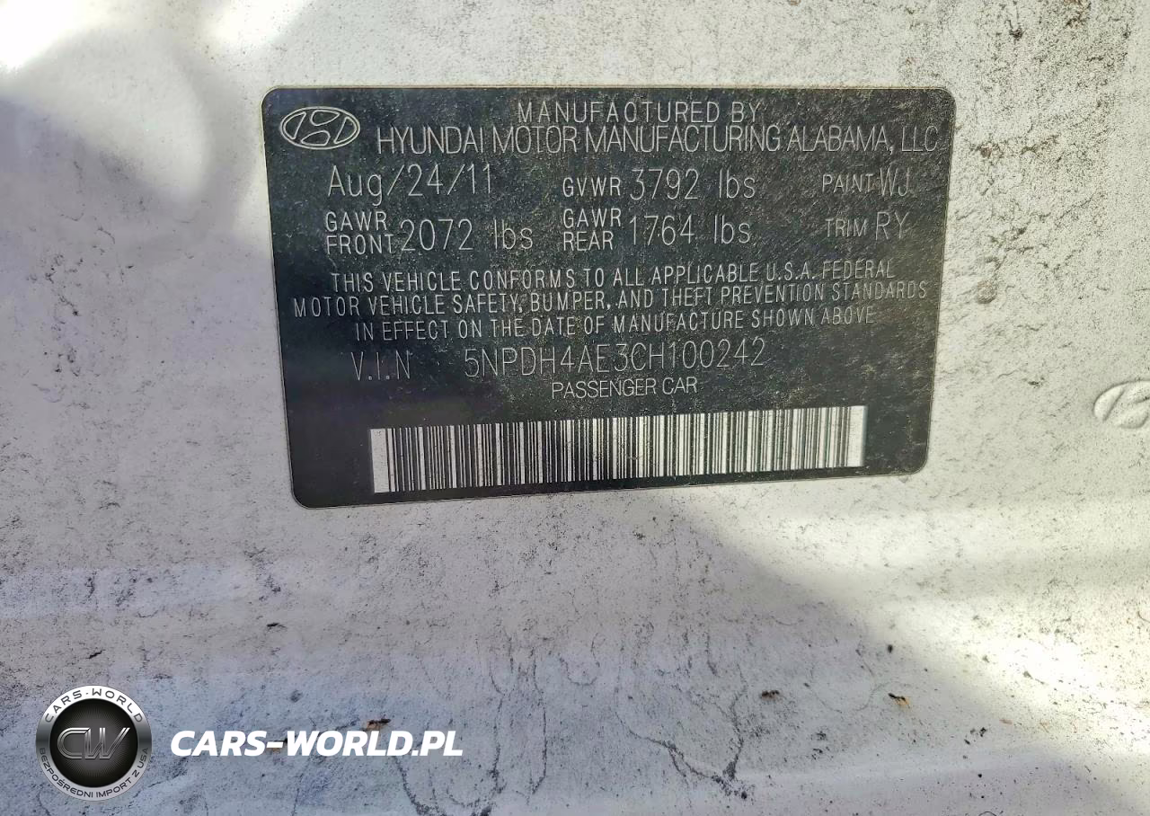 2012 Hyundai Elantra Limited VIN:5NPDH4AE3CH100242 - 12