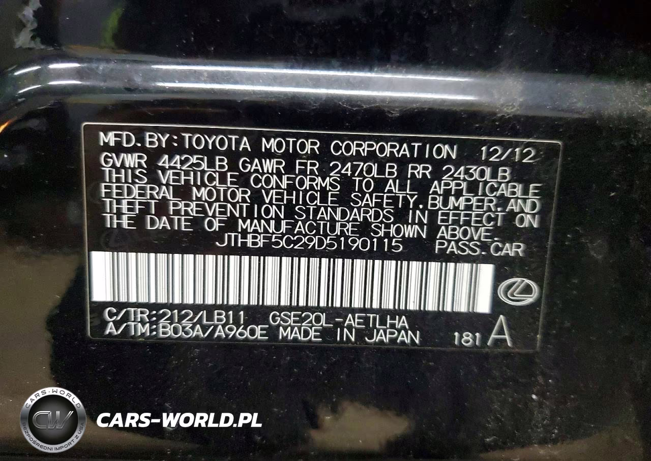 2013 Lexus Is 250 VIN:JTHBF5C29D5190115 - 12
