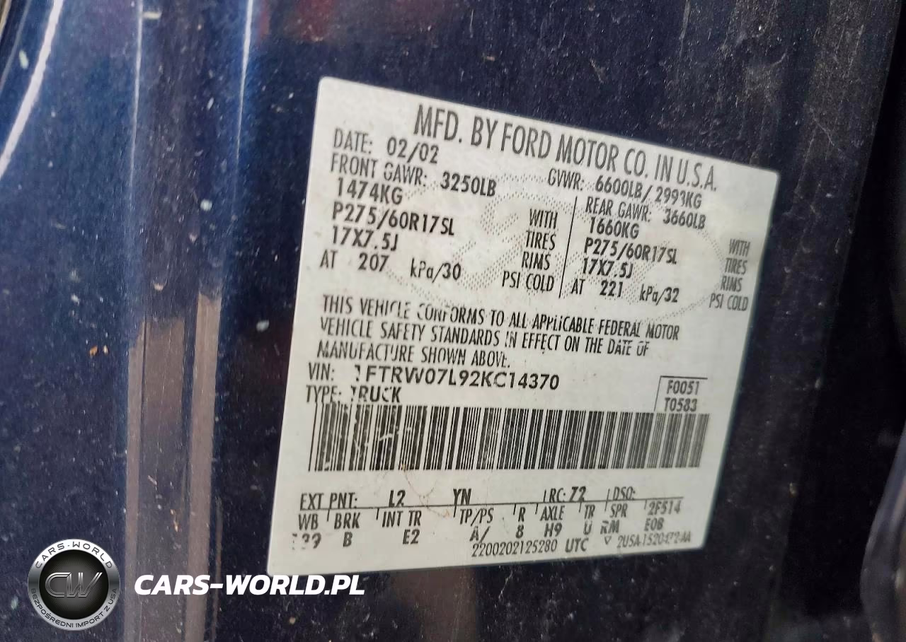 2002 Ford F150 Supercrew VIN:1FTRW07L92KC14370 - 12