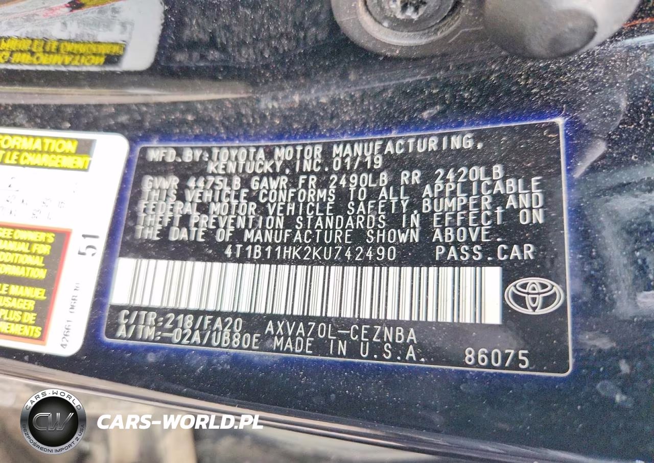 2019 Toyota Camry Le VIN:4T1B11HK2KU742490 - 12