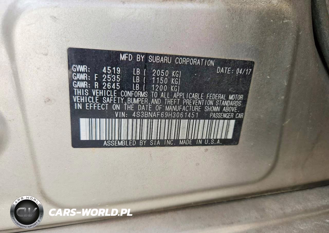 2017 Subaru Legacy 2.5I Premium VIN:4S3BNAF69H3061451 - 12