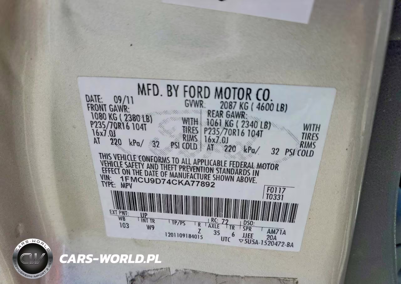 2012 Ford Escape Xlt VIN:1FMCU9D74CKA77892 - 13