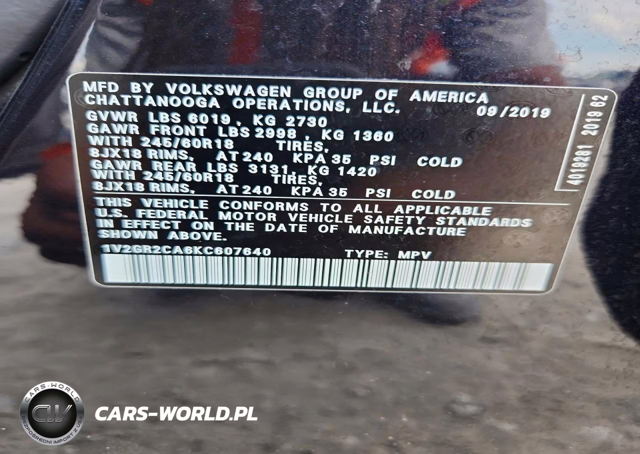 2019 Volkswagen Atlas S VIN:1V2GR2CA6KC607640 - 13