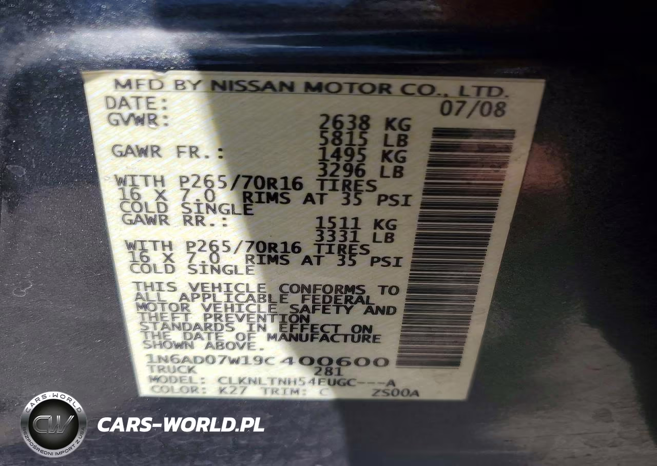 2009 Nissan Frontier Se V6 VIN:1N6AD07W19C400600 - 12