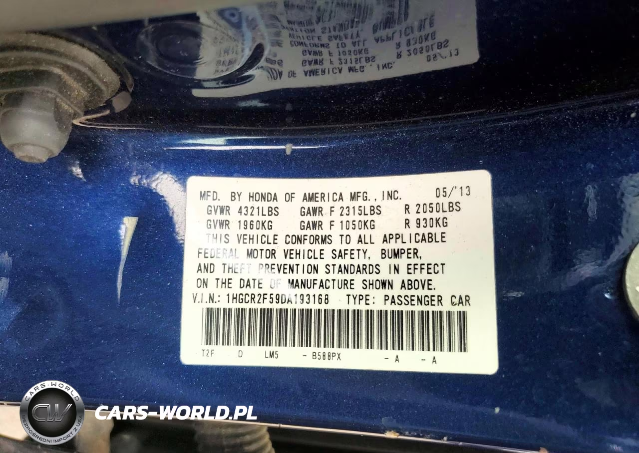 2013 Honda Accord Sport VIN:1HGCR2F59DA193168 - 12