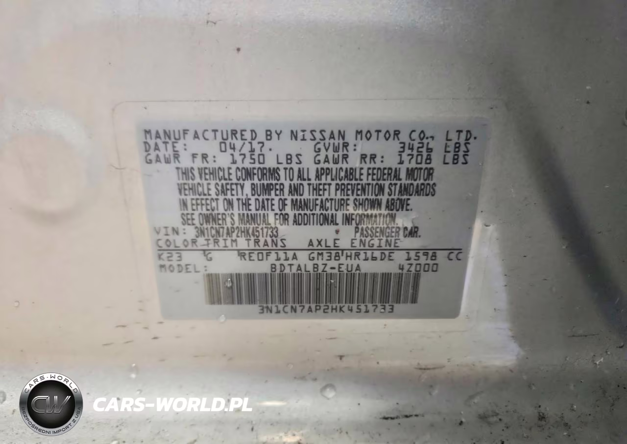 2017 Nissan Versa 1.6 Sv VIN:3N1CN7AP2HK451733 - 12
