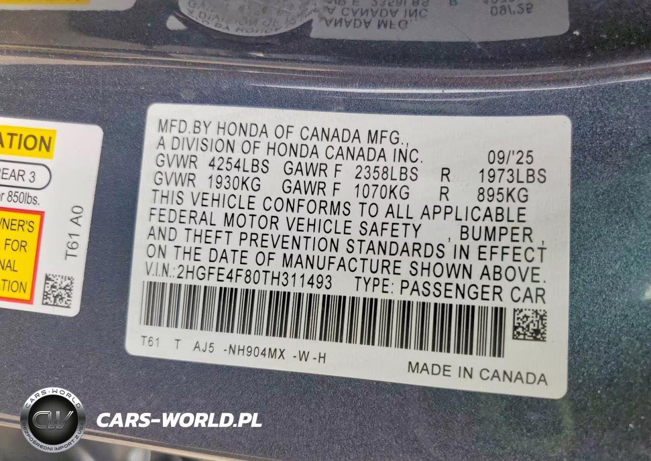 2026 Honda Civic Sport VIN:2HGFE4F80TH311493 - 12