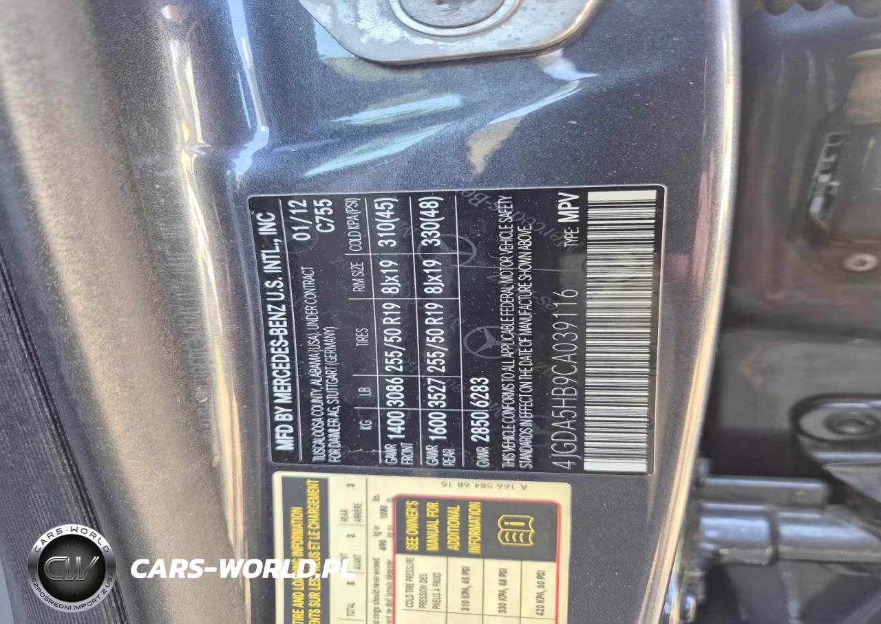 2012 Mercedes-Benz Ml 350 4Matic VIN:4JGDA5HB9CA039116 - 10