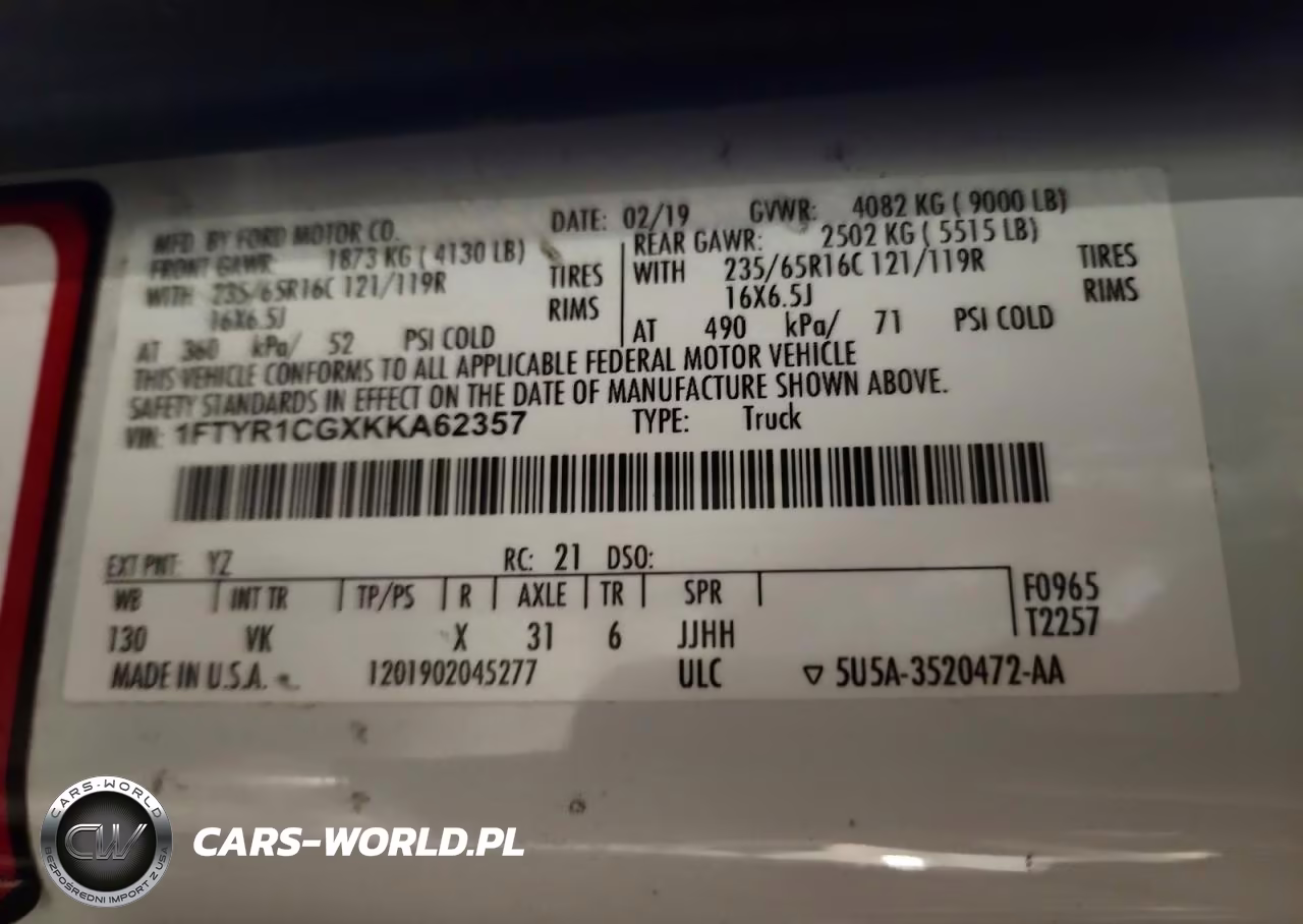 2019 Ford Transit 250 Delivery Van VIN:1FTYR1CGXKKA62357 - 14