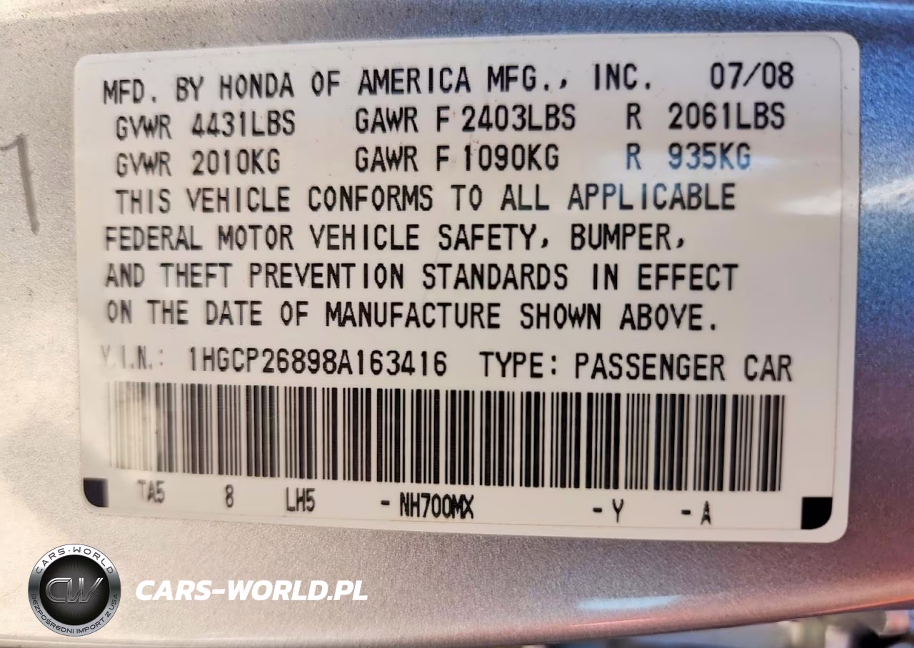 2008 Honda Accord Exl VIN:1HGCP26898A163416 - 12