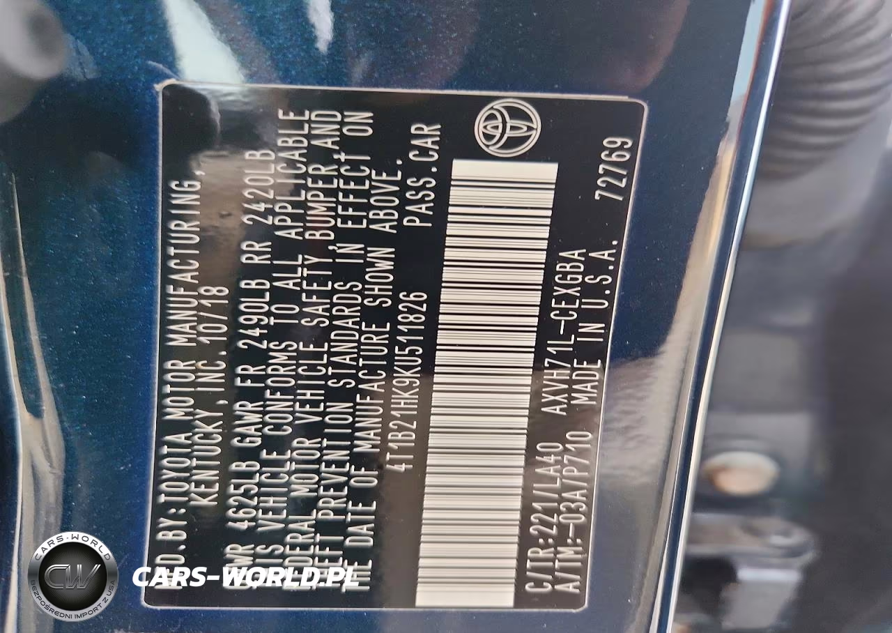 2019 Toyota Camry Hybrid Xle VIN:4T1B21HK9KU511826 - 12