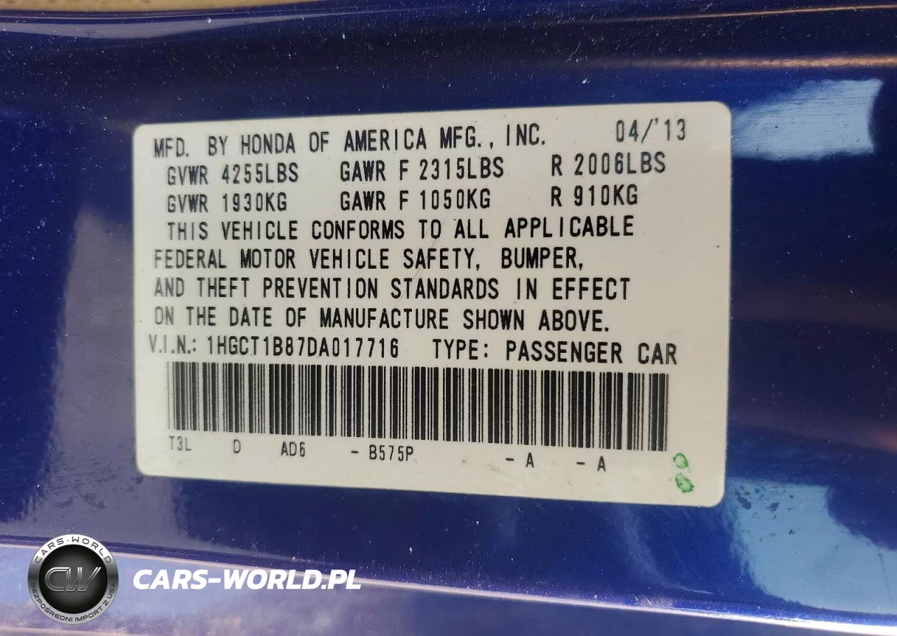 2013 Honda Accord Exl VIN:1HGCT1B87DA017716 - 12