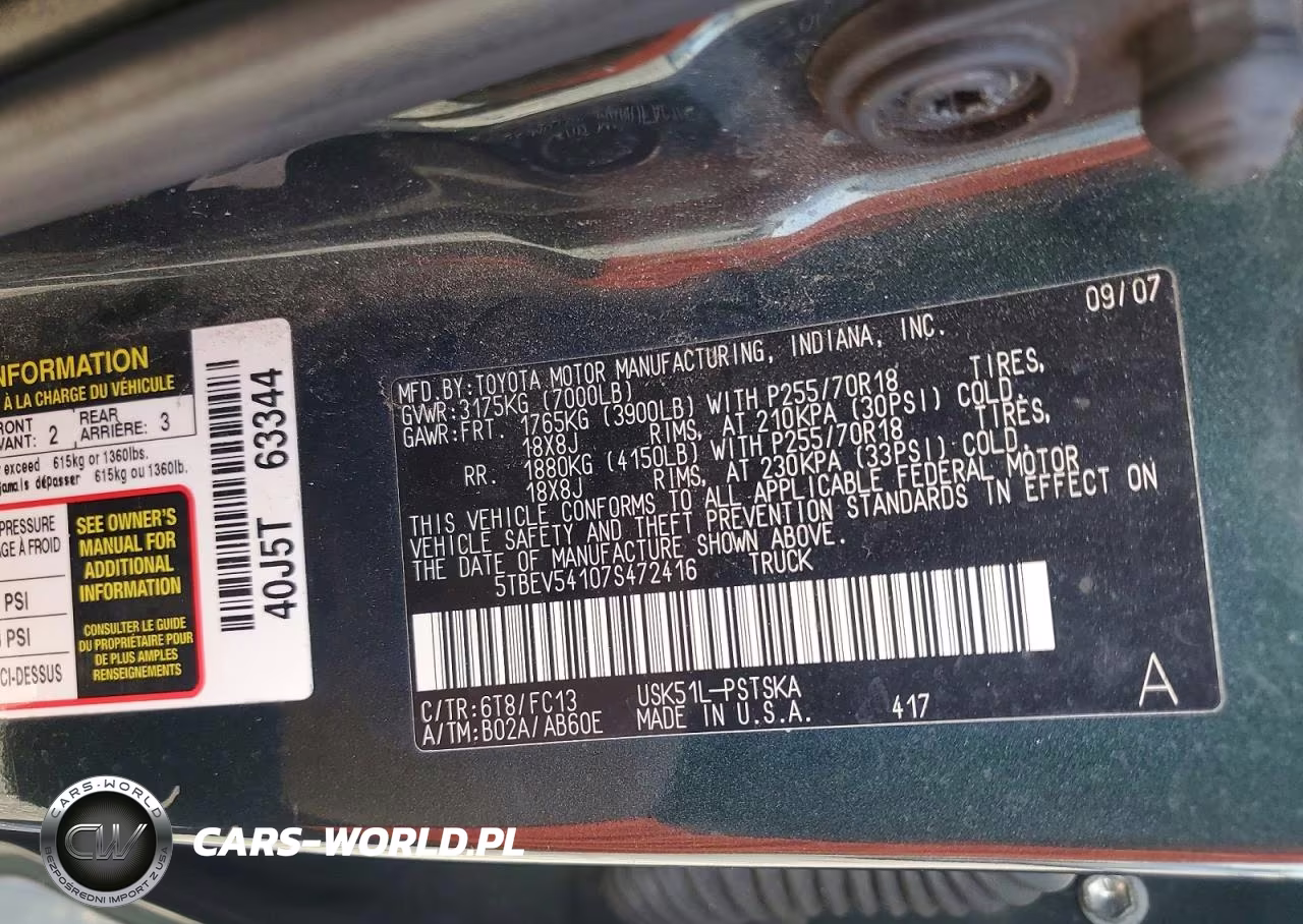 2007 Toyota Tundra VIN:5TBEV54107S472416 - 12