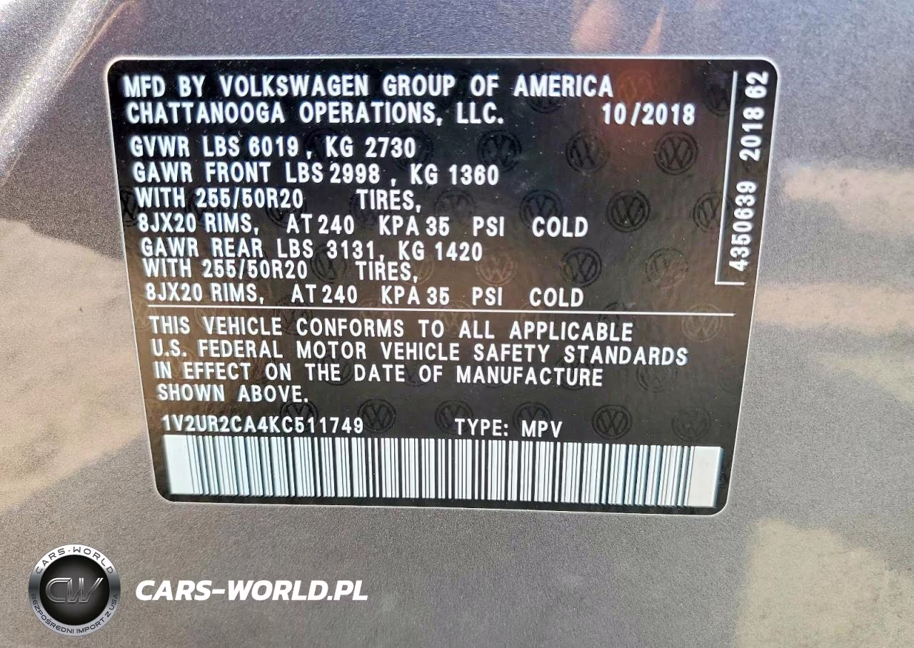 2019 Volkswagen Atlas Se VIN:1V2UR2CA4KC511749 - 13
