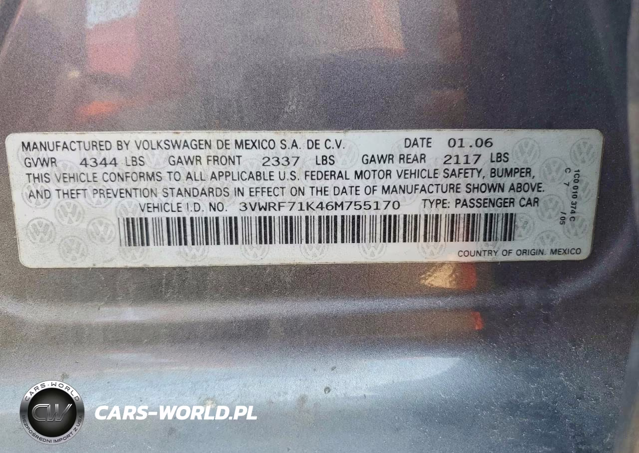 2006 Volkswagen Jetta 2.5 VIN:3VWRF71K46M755170 - 12
