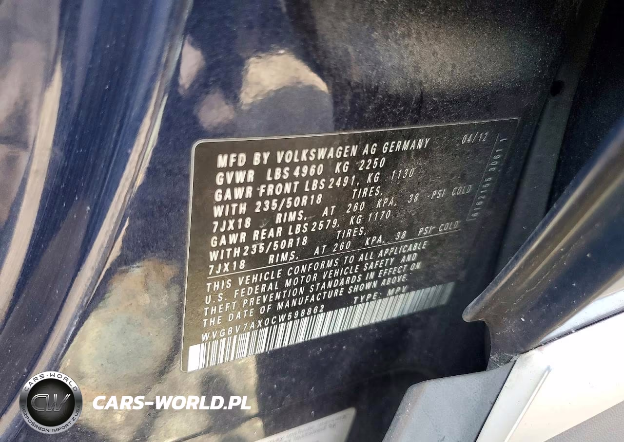 2012 Volkswagen Tiguan S VIN:WVGBV7AX0CW598862 - 13