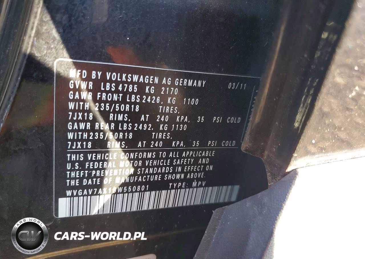 2011 Volkswagen Tiguan S VIN:WVGAV7AX1BW550801 - 13