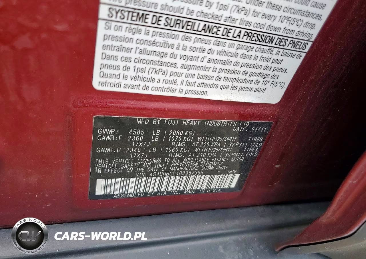 2011 Subaru Outback 2.5I Premium VIN:4S4BRBCC1B3387395 - 13