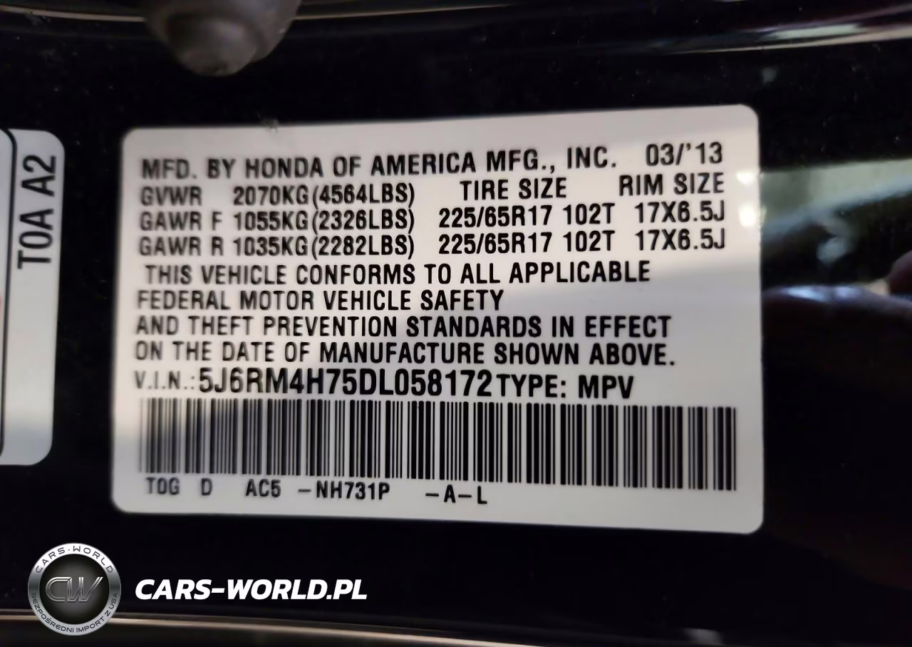 2013 Honda Cr-V Exl VIN:5J6RM4H75DL058172 - 13