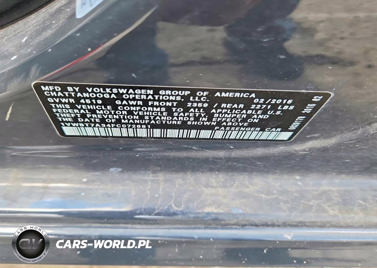 2015 Volkswagen Passat Se VIN:1VWBT7A34FC072681 - 12