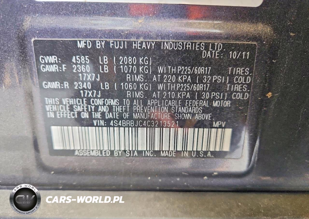 2012 Subaru Outback 2.5I Limited VIN:4S4BRBJC4C3213521 - 12
