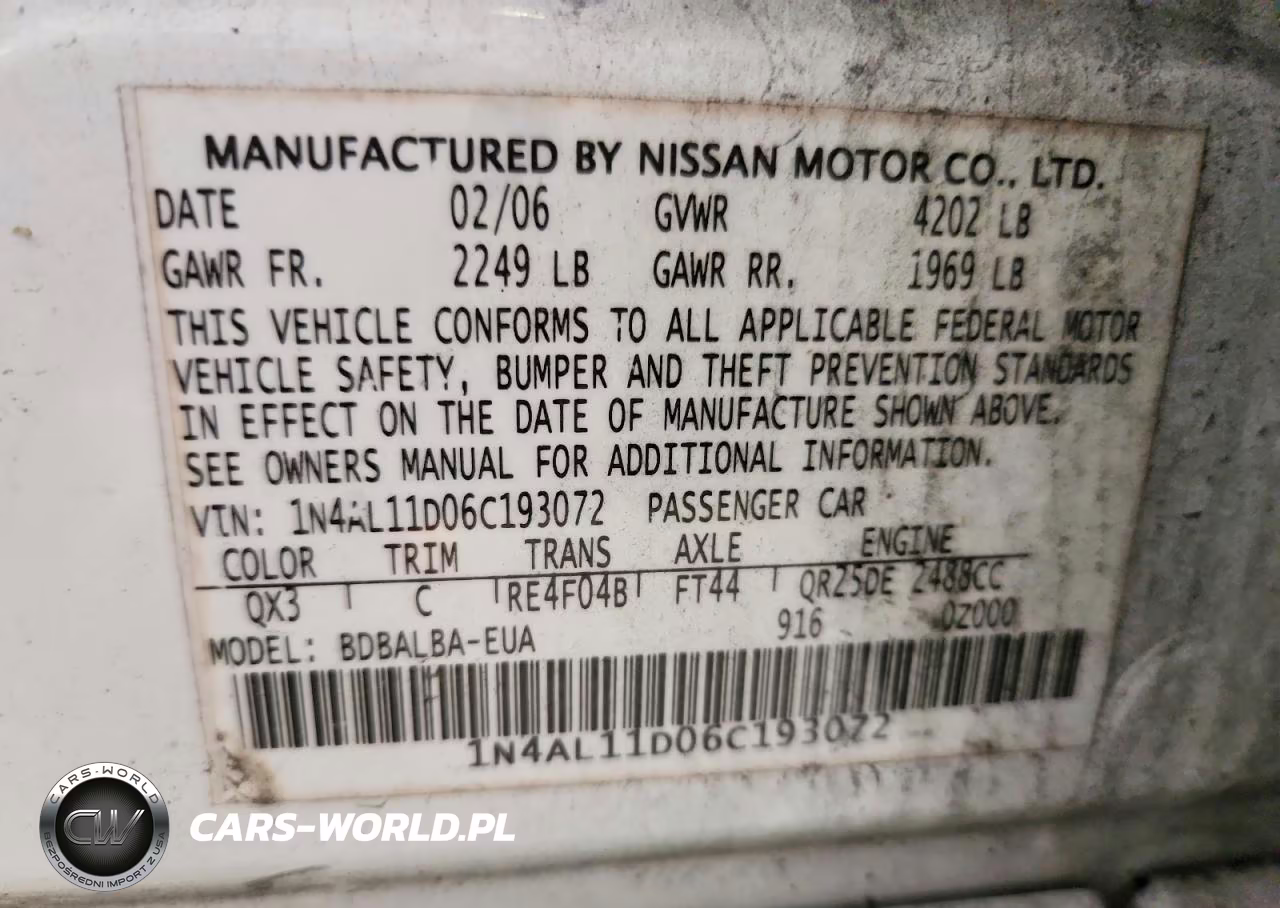 2006 Nissan Altima 2.5 VIN:1N4AL11D06C193072 - 12