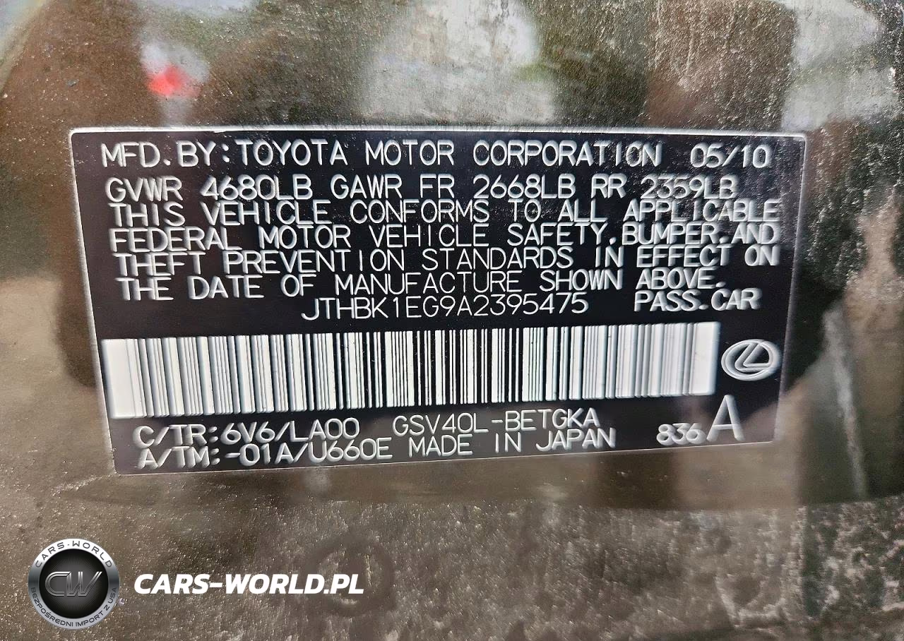 2010 Lexus Es 350 VIN:JTHBK1EG9A2395475 - 12